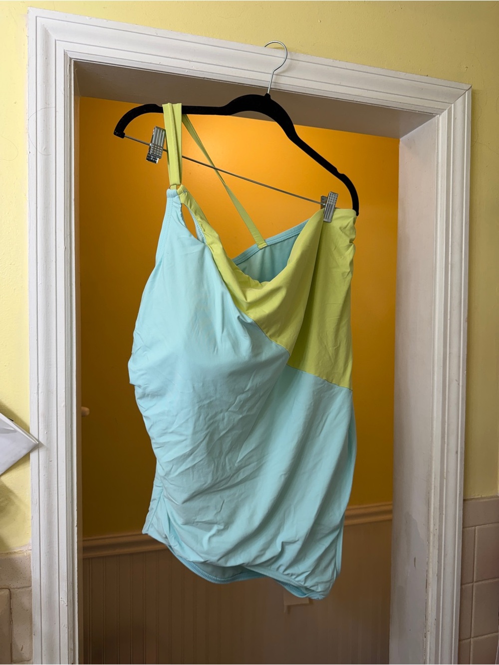 Lands' End Two-Tone Aqua and Lime one piece swim suit